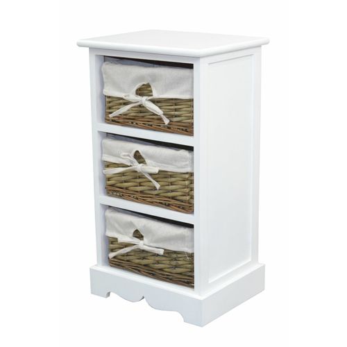 Étagère Commode Design Vintage En Mdf Blanc Avec 3 Paniers En Saule Blanc / Naturel Med05169