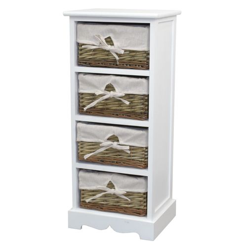 Étagère Design Vintage En Mdf Blanc Avec 4 Paniers En Saule Blanc / Naturel Med05170