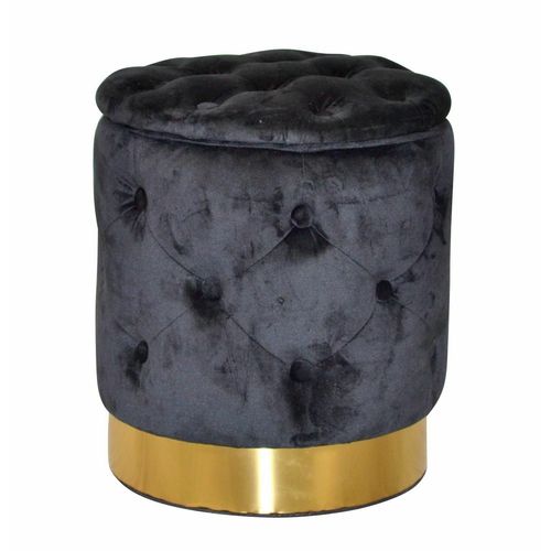 Tabouret Pouf Repose-Pieds Avec Base Bordé Doré Avec Espace De Rangement En Tissu Noir Tabo05017