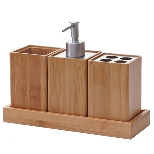 Accessoires de salle de bain 4 pièces porte brosse à dents distributeur de savon en bambou 04_0003021