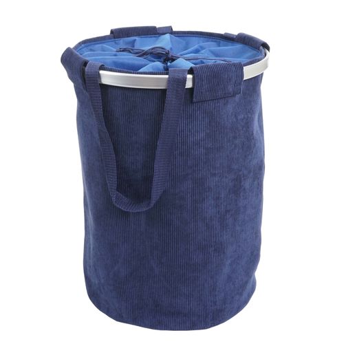 Panier à linge corbeille avec cordon de serrage 55x39cm 65L velours bleu 04_0001297