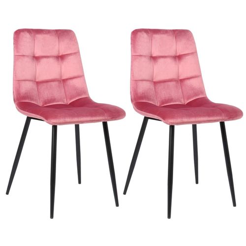Lot De 2 Chaises De Salle À Manger En Velours Rose Pieds Métal Noir Mat Style Moderne Cds101103