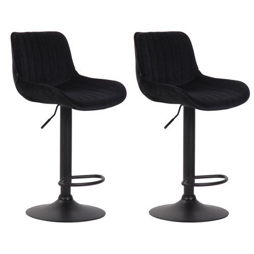 Lot De 2 Tabourets De Bar Moderne Confortable Réglable En Velours Noir Pied Trompette Métal Noir Tdb10402