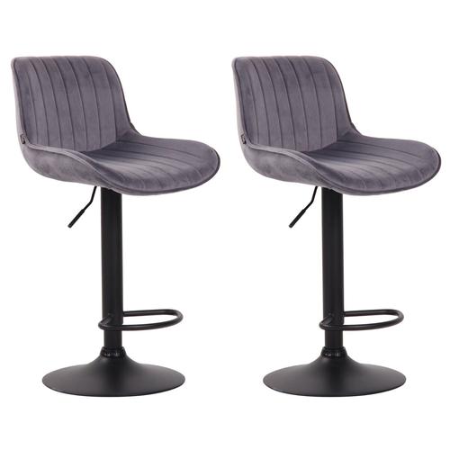 Lot De 2 Tabourets De Bar Moderne Confortable Réglable En Velours Gris Foncé Pied Trompette Métal Noir Tdb10400