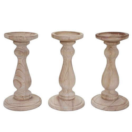 Lot De 3 Bougeoirs Style Vintage Hauteur 24cm En Bois Marron Naturel 04_0002989