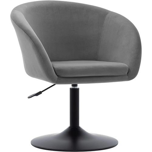 Fauteuil Lounge Salon Salle À Manger Bureau En Tissu Velours Gris Dossier Arrondis Base Métal Noir Fal09110