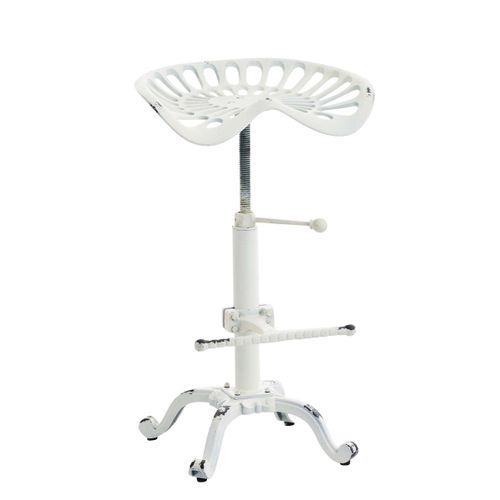 Tabouret De Bar Avec Repose-Pied Design Industriel Métal Blanc Vieilli Vintage 10_0000100