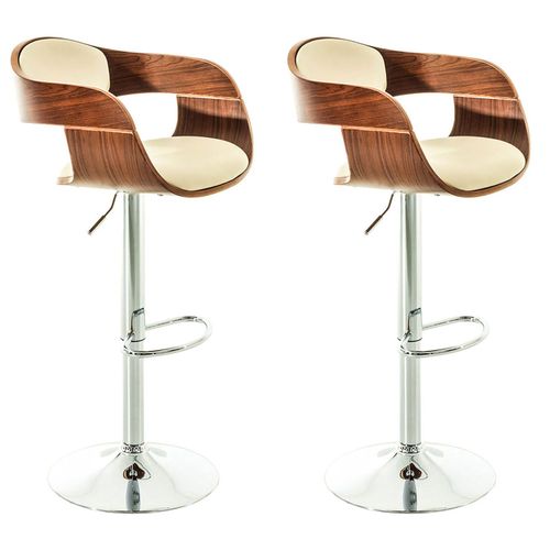Set De 2 Chaises Hautes Tabouret De Bar Avec Repose-Pied Design Moderne Bois Et Synthétique Crème 10_0000583