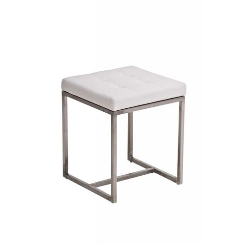 Tabouret Bas En Synthétique Blanc Pieds Acier Inoxydable Brossé Mat Classique Et Pratique 10_0000586