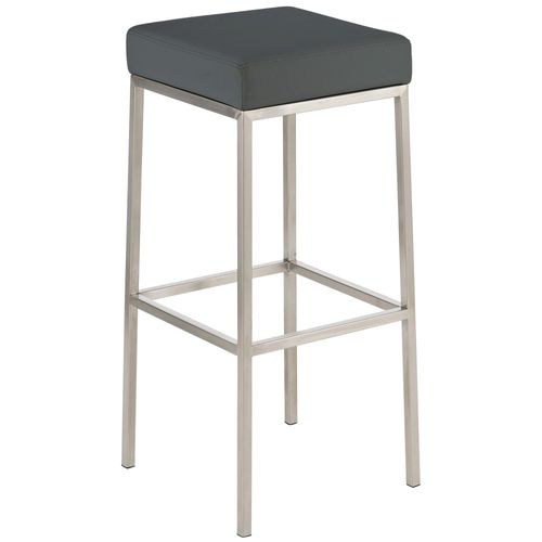 Tabouret De Bar Design Moderne Assise Confortable En Synthétique Gris Pieds Acier Inoxydable Brossé 10_0000019