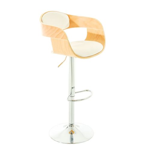 Tabouret De Bar Avec Repose-Pied Design Moderne Assise En Bois Et Synthétique Blanc Pieds Chromé 10_0000063
