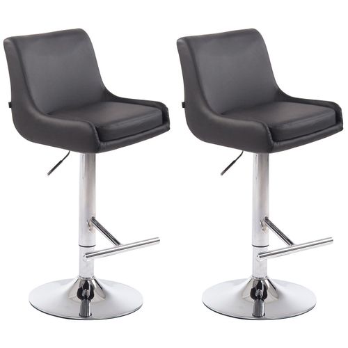 Lot De 2 Tabourets De Bar Avec Repose-Pied Design Moderne En Synthétique Gris Pieds En Métal Aspect Chromé Tdb10466
