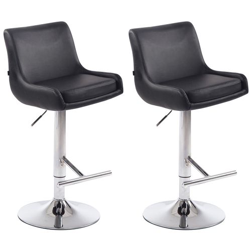 Lot De 2 Tabourets De Bar Avec Repose-Pied Design Moderne En Synthétique Noir Pieds En Métal Aspect Chromé Tdb10462