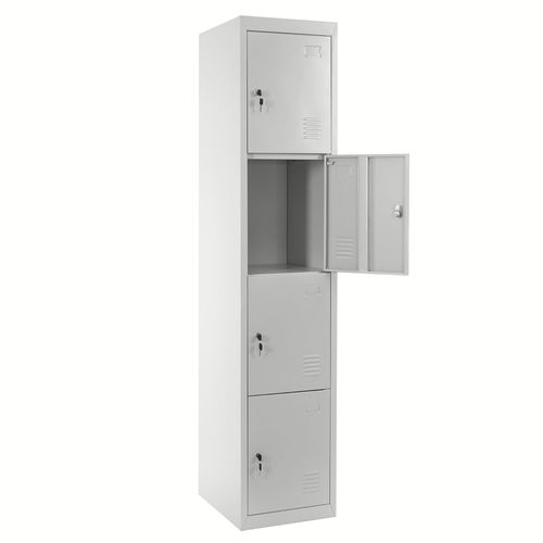 Caisson À Tiroirs Casier Rangement Bureau Quatre Portes Verrouillables 180x38x45cm En Métal Gris 04_0001650
