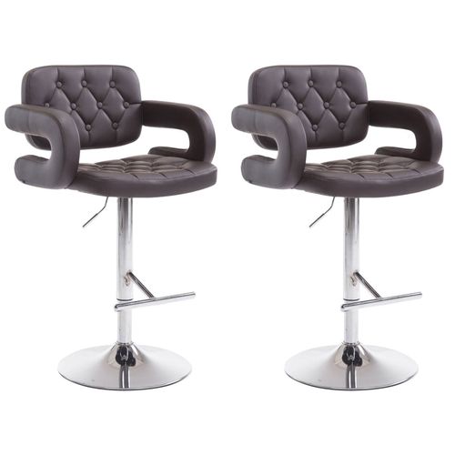 Lot De 2 Tabourets De Bar Capitonné En Synthétique Marron Accoudoirs Repose-Pieds Design Moderne Tdb10493
