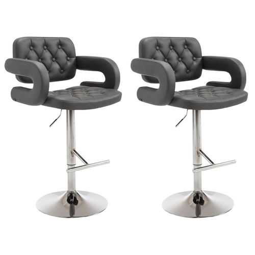 Lot De 2 Tabourets De Bar Capitonné En Synthétique Gris Accoudoirs Repose-Pieds Design Moderne Tdb10496