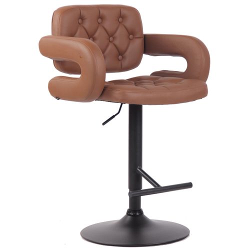 Tabouret De Bar Capitonné En Synthétique Marron Clair Accoudoirs Repose-Pieds Métal Marron Design Moderne Tdb10504