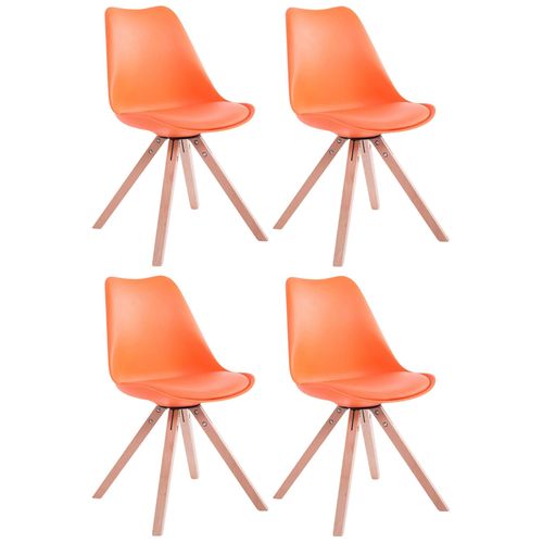 4 Chaises De Salle À Manger Style Scandinave En Synthétique Et Plastique Orange Pieds Carré En Bois Clair Cds10368