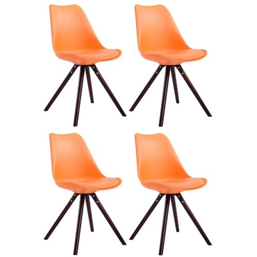 4 Chaises De Salle À Manger Style Scandinave En Similicuir Et Plastique Orange Pieds Rond En Bois Foncé Cds10372