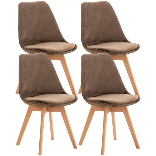 Lot De 4 Chaises De Salle À Manger Design Scandinave En Tissu Velours Marron Foncé Pieds Bois Clair Cds10382