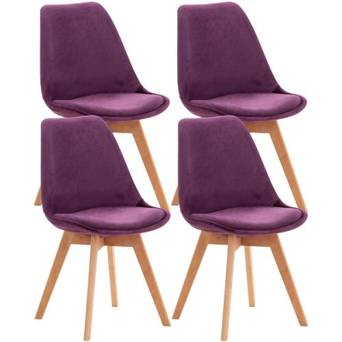 Lot De 4 Chaises De Salle À Manger Design Scandinave En Tissu Velours Violet Pieds Bois Clair Cds10387