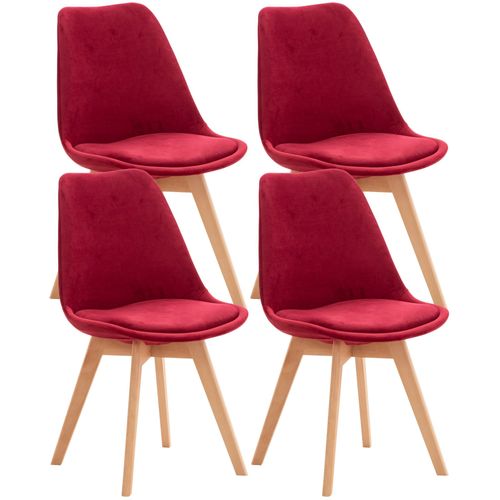 Lot De 4 Chaises De Salle À Manger Design Scandinave En Tissu Velours Rouge Pieds Bois Clair Cds10388