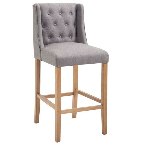 Tabouret De Bar Style Classique En Tissu Gris Clair Dossier Capitonné Et Pieds En Bois Clair 10_0000823