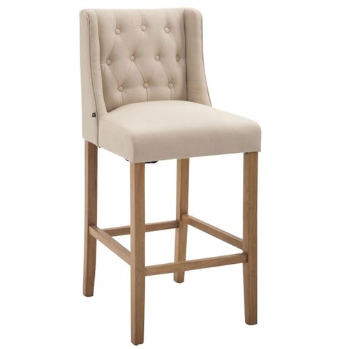 Tabouret De Bar Style Classique En Tissu Crème Dossier Capitonné Et Pieds En Bois Clair 10_0000998