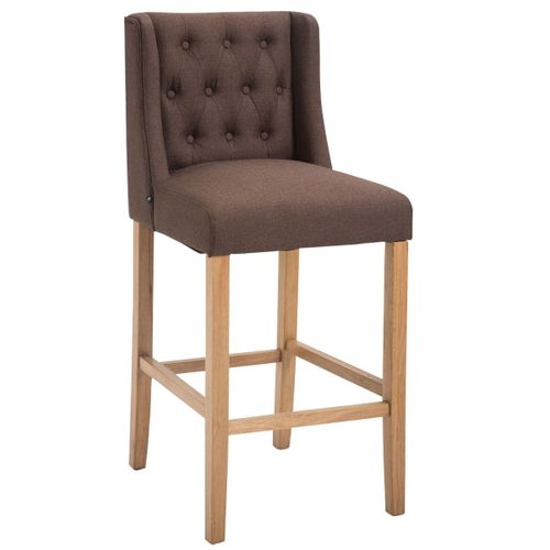 Tabouret De Bar Style Classique En Tissu Marron Dossier Capitonné Et Pieds En Bois Clair 10_0000876