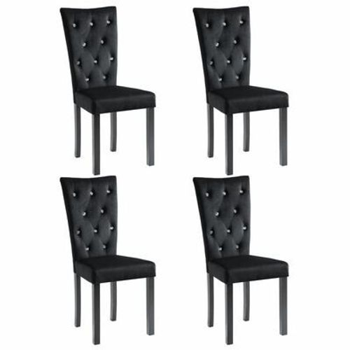 Lot De 4 Chaises De Salle À Manger Cuisine Boutonnées De Cristaux En Velours Noir Cds021864