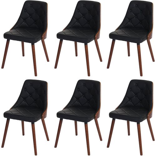 Lot De 6 Chaises De Salle À Manger Capitonné Design Chic En Bois Noyer Et Assise En Synthétique Noir Cds04668