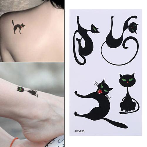 Autocollants De Tatouage Temporaire, Chat Noir, Amour, C¿Ur, Henné, Imperméable, Flash, Cadeaux De Noël Pour Enfants, Fournitures 