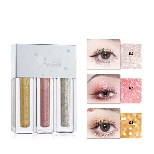 Fard À Paupières Liquide À Paillettes 3 Couleurs, Maquillage Pour Les Yeux À Paillettes Métalliques Scintillantes Et Durables, Ombre À Paupières Scintillante À Séchage Rapide 