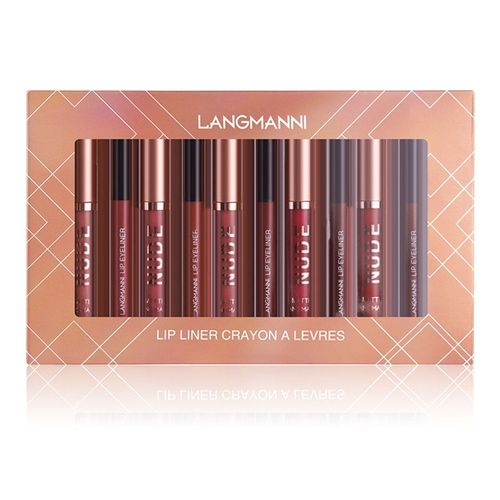 Rouge À Lèvres Liquide Mat + Crayon À Lèvres, Kit De Maquillage Une Étape, 12 Pièces 