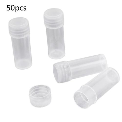 Flacon D'échantillon En Plastique De 5ml, 50 Pièces, Petit Baril, Tubes À Essai, Capsule De Poudre Liquide Translucide, Mini Conteneur Distributeur De Stockage 