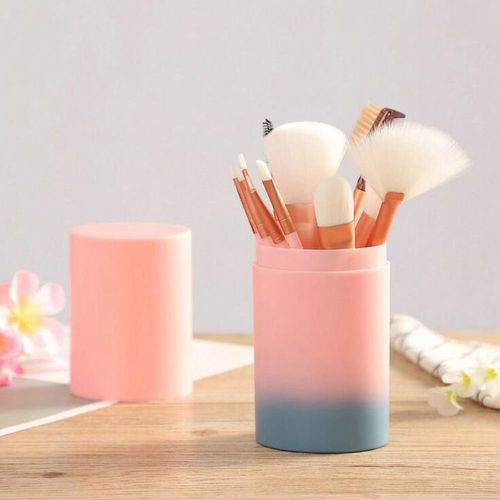 Ensemble De Pinceaux De Maquillage Rose Bleu Dégradé De Couleur, Poignée En Aluminium, Brosse À Sourcils De Fond De Teint, Outil Cosmétique, Cheveux Synthétiques Doux 12 Pièces/Boîte 