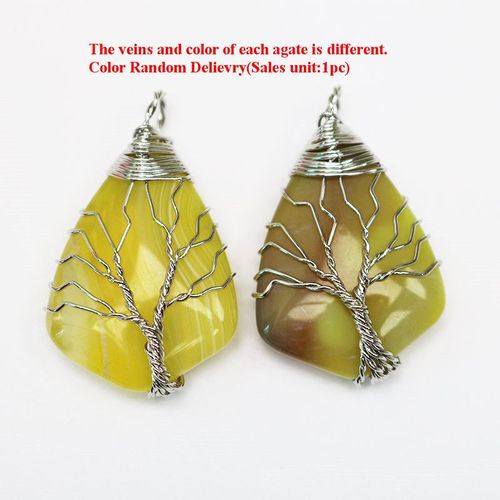 Pendentif Arbre De Vie En Or, Bouclier Gainé De Fil, Pendentif Reiki, Pierre Gemme Naturelle, Veines Violettes Et Bleues, Onyx