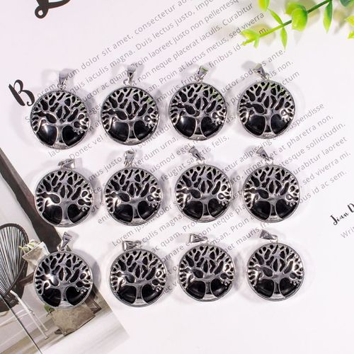 Pendentif Arbre De Vie En Obsidienne Noire, Pierre Naturelle, Breloques Pour Femmes, Pour La Fabrication De Bijoux