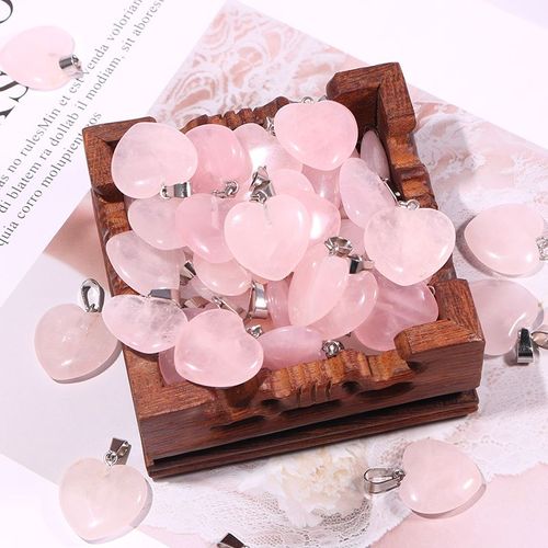 Lot De 30 Breloques En Pierre Naturelle En Forme De C¿Ur, Cristal De Quartz, Accessoires Pour La Fabrication De Bijoux, Collier Rose, 20mm