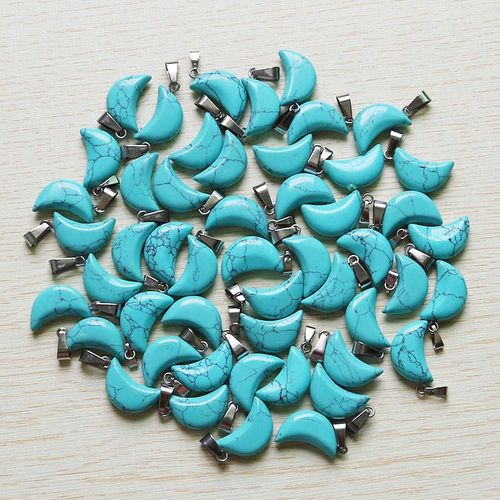 Pendentifs En Pierre Turquoise Bleu Pour Femmes, 30 Pièces/Lot, Breloques En Forme De Lune, Bijoux À Faire Soi-Même, Livraison Gratuite