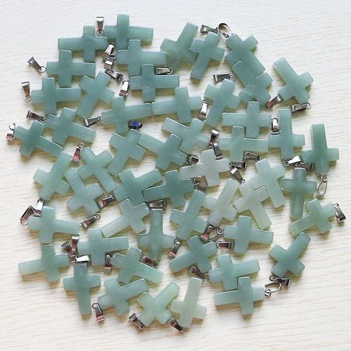 Breloques En Quartz Naturel Aventurine Pour Femmes, 30 Pièces/Lot, Pendentif En Croix, Fabrication De Bijoux, Livraison Gratuite, Vente En Gros