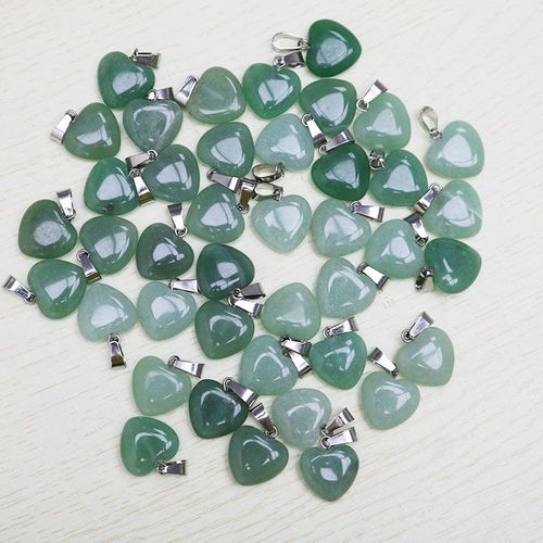 Pendentif Coeur En Pierre D'aventurine Verte Naturelle, 16mm, 50 Pièces/Lot, Pour La Fabrication De Bijoux, Boucles D'oreilles Pour Femmes, Vente En Gros