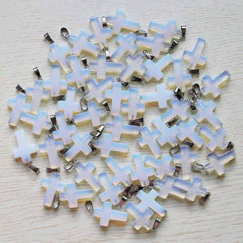 Breloques En Pierre Opale Blanche, 30 Pièces/Lot, Pendentif En Croix, Fabrication De Bijoux, Livraison Gratuite
