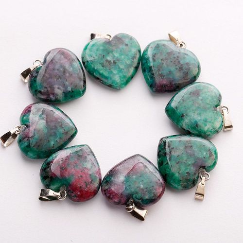 Pendentif En Pierre Naturelle Rouge Et Vert, Trésor Naturel, Perles En Forme De C¿Ur, Breloques De Collier De 20mm Pour La Fabrication De Bijoux À Faire Soi-Même
