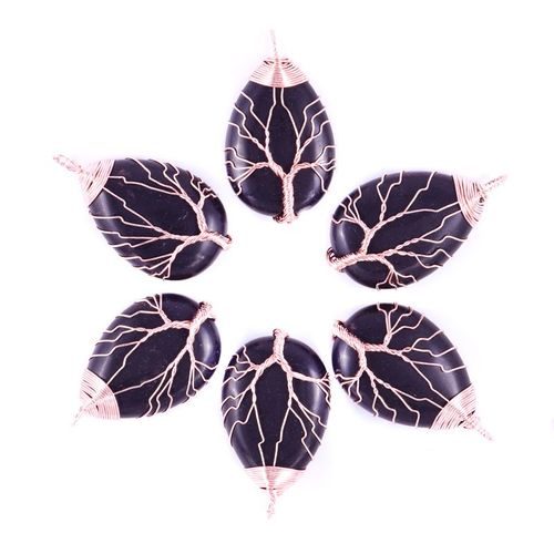 Pendentif En Pierre Naturelle Pour Hommes Et Femmes, 1 Pièce, Obsidienne Noire, Or, Arbre De Vie, Bijoux, Breloques