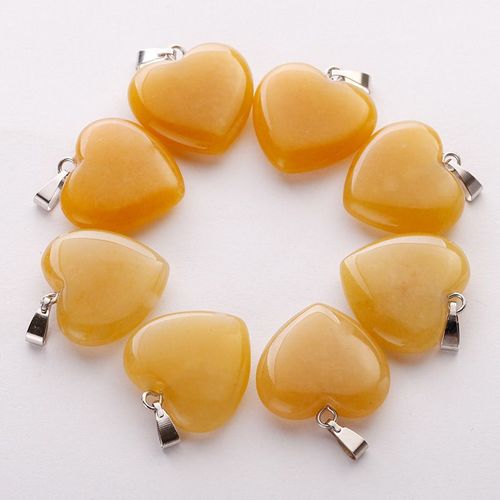 Breloques En Pierre De Jades Jaune Naturelle, Pendentif En Forme De C¿Ur, Perle De 20mm Pour La Fabrication De Bijoux Pour Femmes, Vente En Gros, Livraison Gratuite