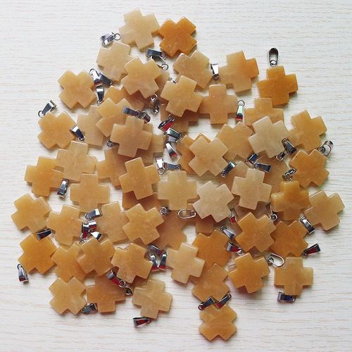 Pendentifs En Pierre De Jades Jaune Naturelle, En Forme De Croix, 20x20mm, Pour La Fabrication De Bijoux, Boucles D'oreilles Pour Femmes, Cadeau, Lot De 30 Pièces, Vente En Gros