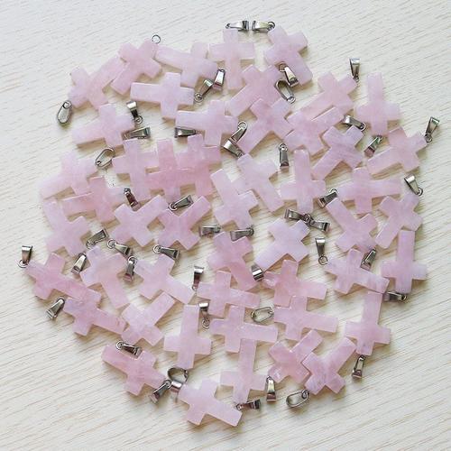 Breloques En Pierre Rose Naturelle, 30 Pièces/Lot, Pendentifs En Croix, Fabrication De Bijoux Pour Femmes, Livraison Gratuite, Vente En Gros