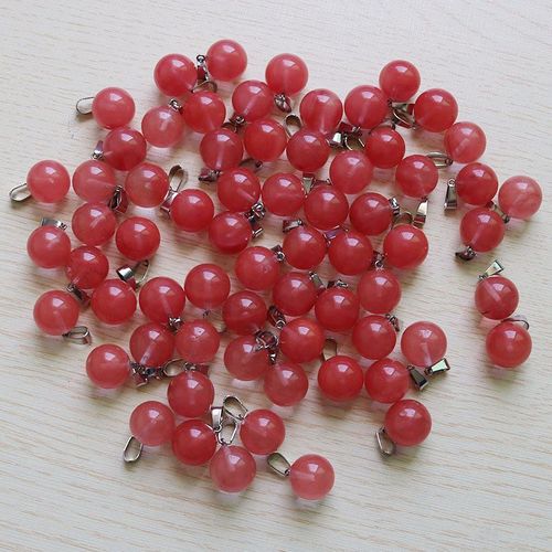 Breloques En Pierre Naturelle Pastèque Rouge, 50 Pièces, Pendentifs Boule Ronde Pour La Fabrication D'accessoires De Bijoux, Vente En Gros