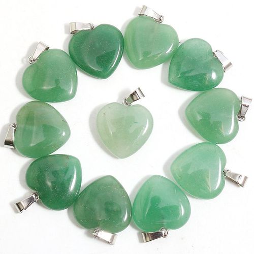 Collier En Pierre De C¿Ur Naturelle, Pendentifs En Pierre D'aventurine Verte, 20mm Pour Femmes, Breloques, Accessoires De Fabrication De Bijoux, Vente En Gros